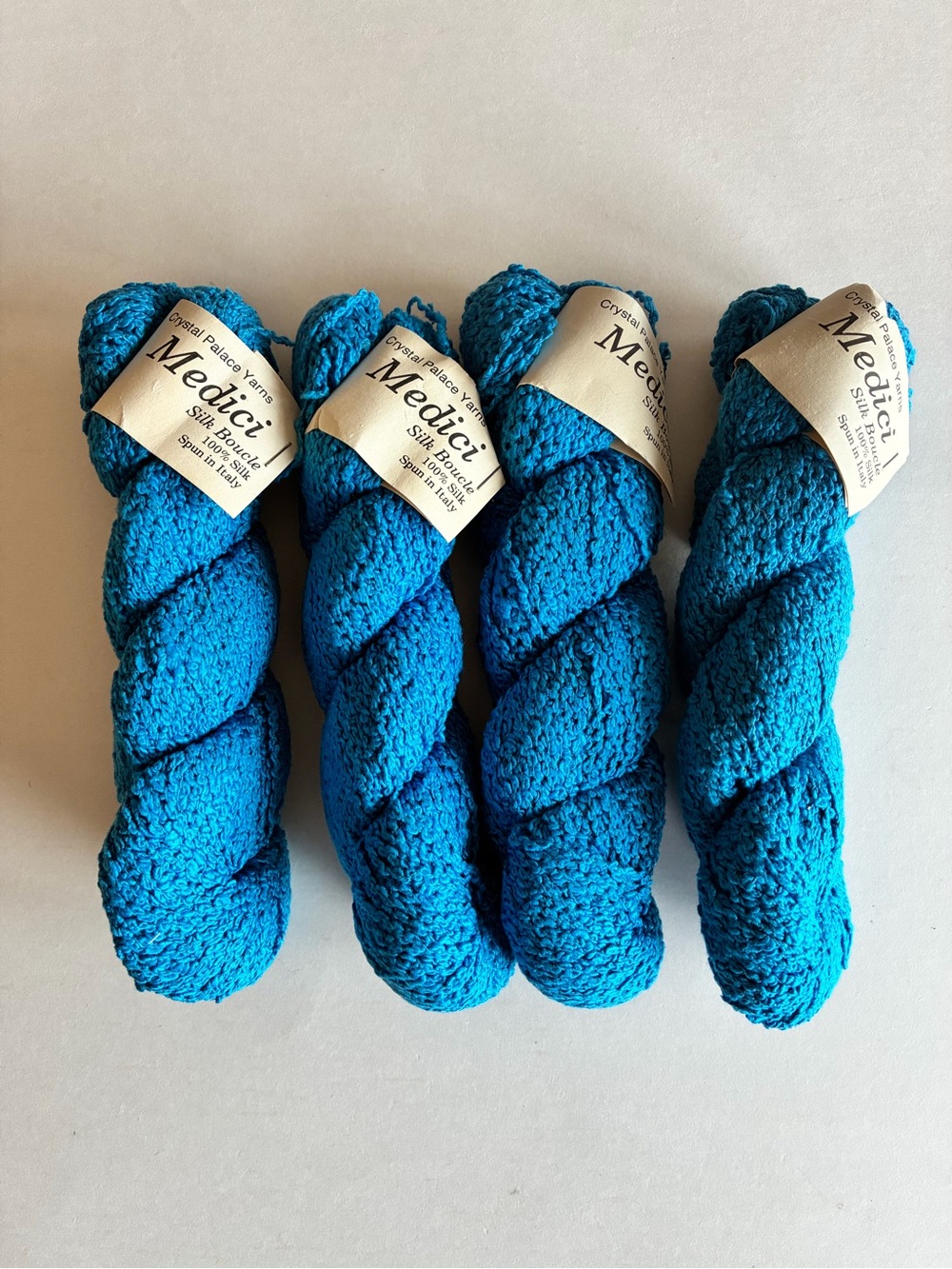 Lot: 4 Crystal Palace Yarns Medici Silk Boucle 100% Pure Silk Blue 412 Tot Yards